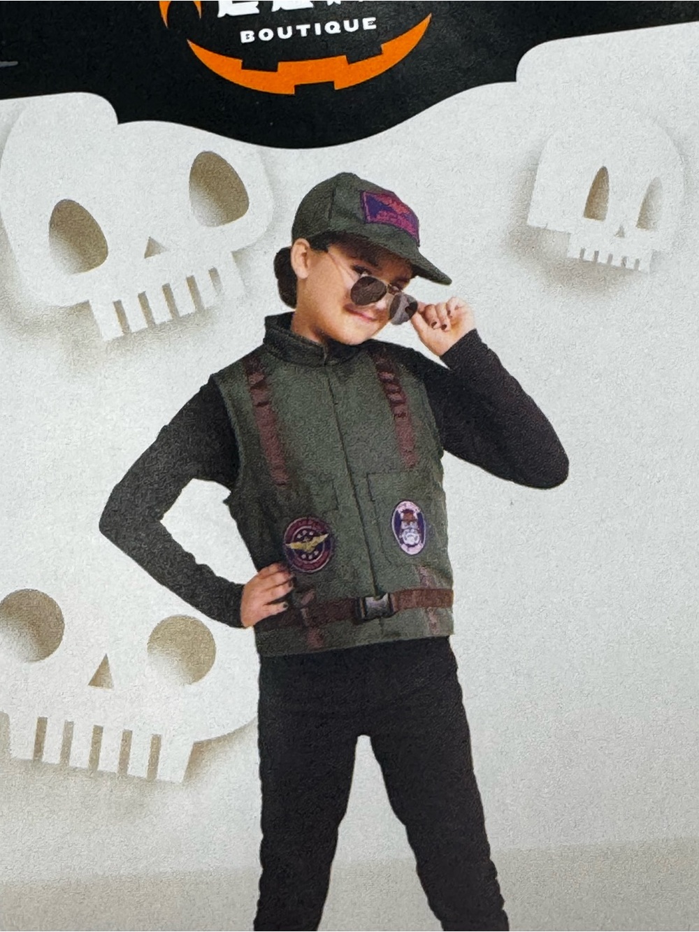 Hyde & Eek Kids Green Fighter Pilot Vest Costume with Cap